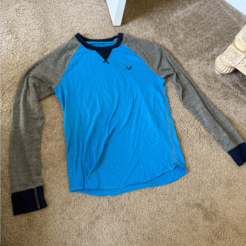 American Eagle Thermal Blue and Gray Long Sleeve Shirt